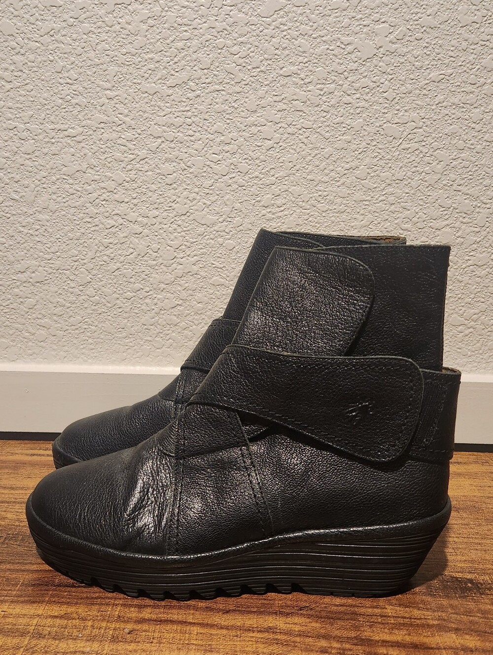 Fly London Rada Black Leather Platform Ankle Boots EU 42 US 11/11.5